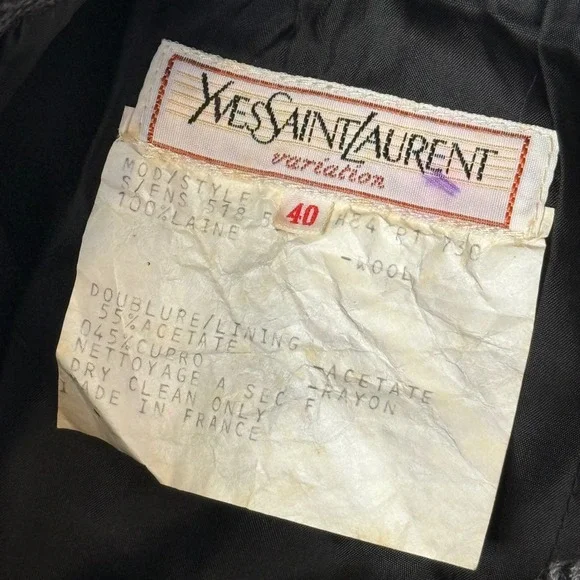 Vintage Yves Saint Laurent Variation Wool Herringbone Midi Skirt Gray Size 40 - Picture 2 of 10